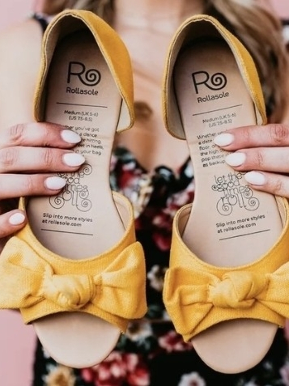 ROLLASOLE Women's Yellow Bow Peep-Toe Flats